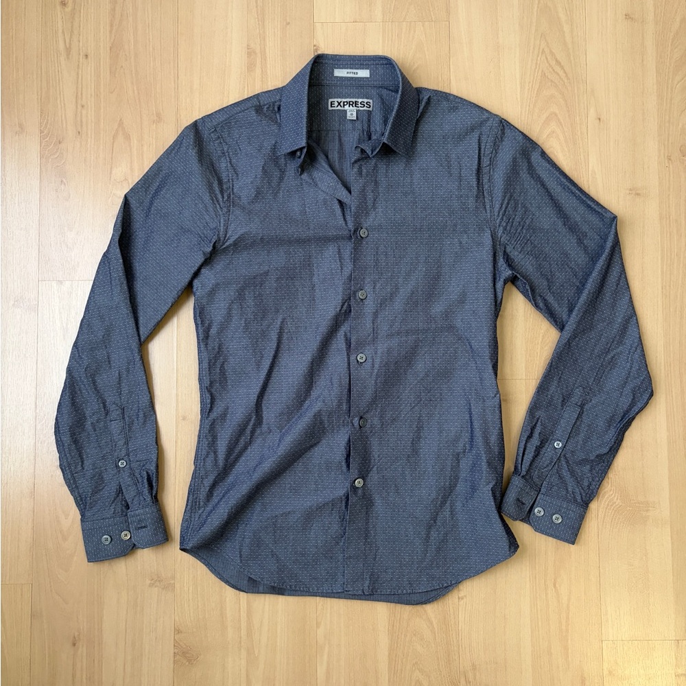 EUC Express Fitted Button Down Shirt, Cotton, Blue, XS